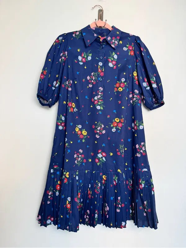 kate spade Navy Floral Tie-Waist Puff Sleeve Mini Dress - Image 7