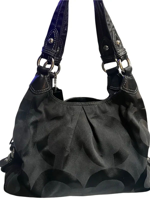 Coach black monogram hobo bag "C" pattern sateen fabric, signature Coach hangtag - Image 2