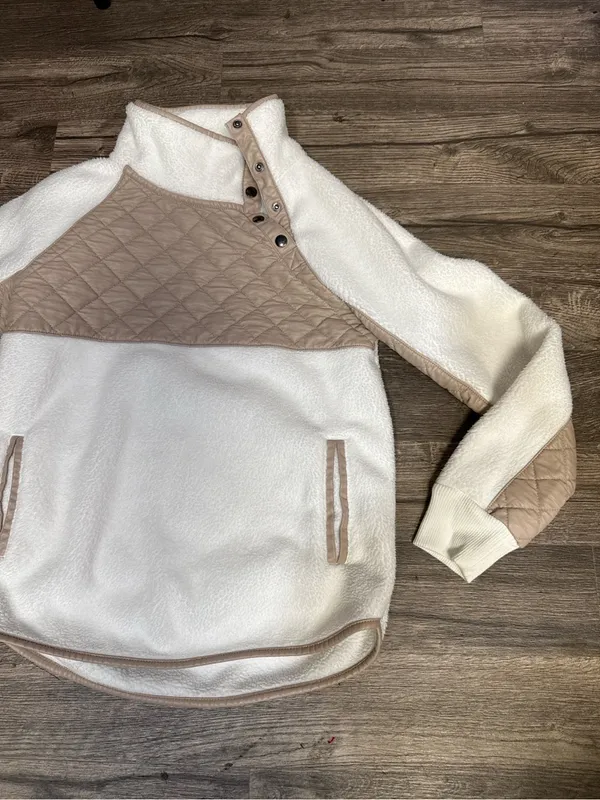 Abercrombie & Fitch White Sherpa Quilted Pullover Sweater Size S - Image 5