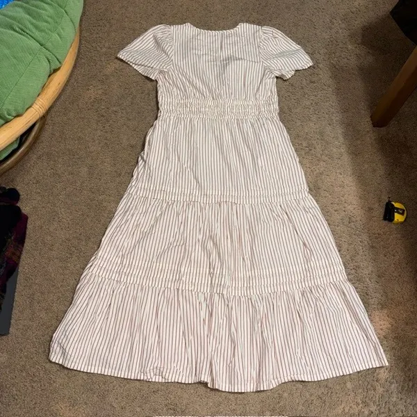 Quince 100% Organic Cotton Poplin Tiered Maxi Dress Terracotta Stripe Small - Image 8