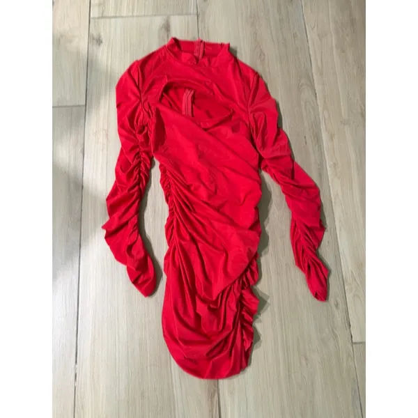 NEW Long Sleeve Cut Out Bodycon Ruched Party Club Mini Dress L - Image 3