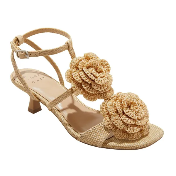 A New Day Womens Esme Floral Crochet Kitten Heels 92979007 Tan Brown 7.5M - Image 7