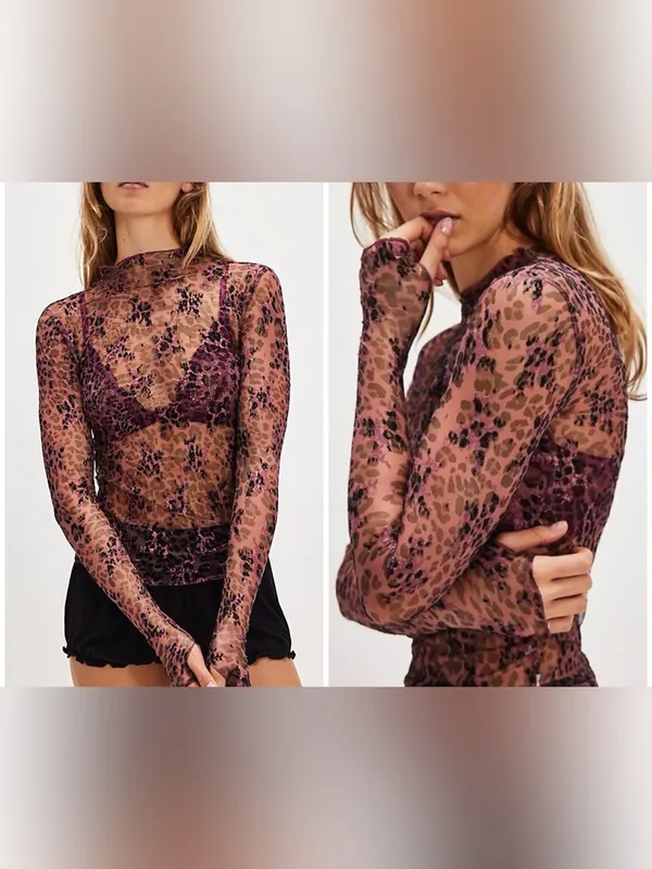 NWOT Free People FP Intimately Lady Lux Printed Layering Top- pink black - Small - Image 2
