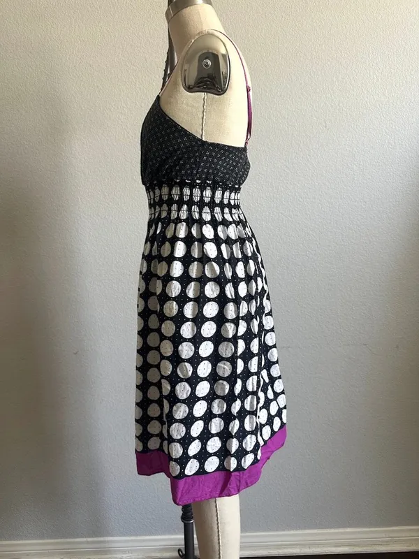 Wet Seal Polka Dot Smocked Sundress Black Purple XS - Image 3