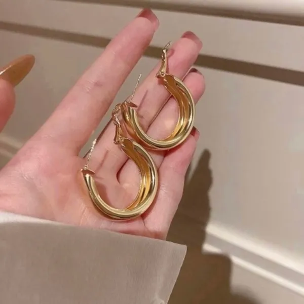 Gold Plated Chunky Hoop Earrings for Women - Image 3