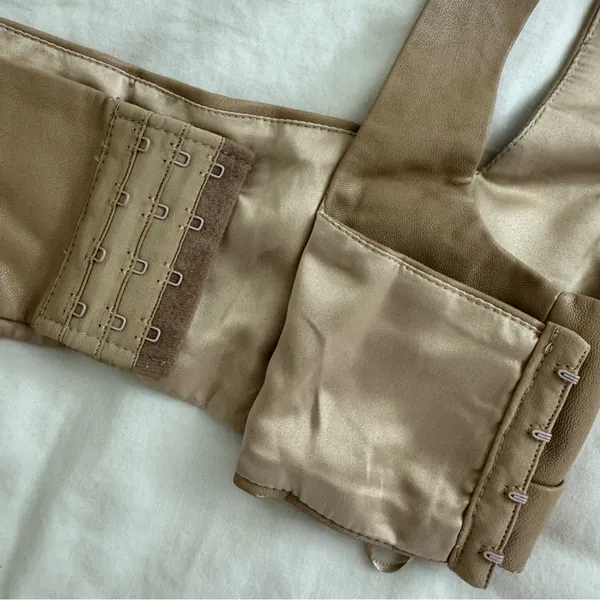 Meshki Mahla Faux Leather Crop Top - Camel, XS - Image 4