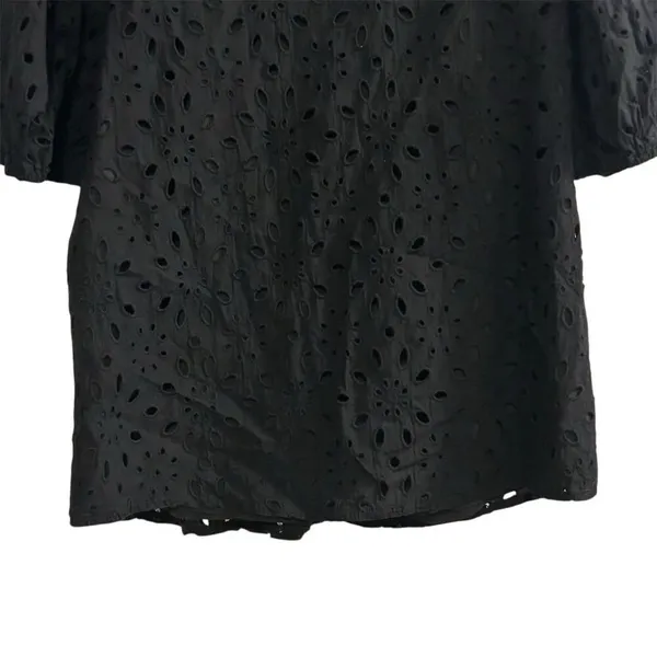PrettyGarden‎ Women's Black Embroidered Blouse L Long Puff Sleeve - Image 12