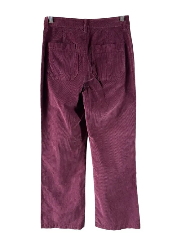 Faherty Womens 26 Burgundy Corduroy Wide Leg Pants High Rise Patch Pocket - Image 3