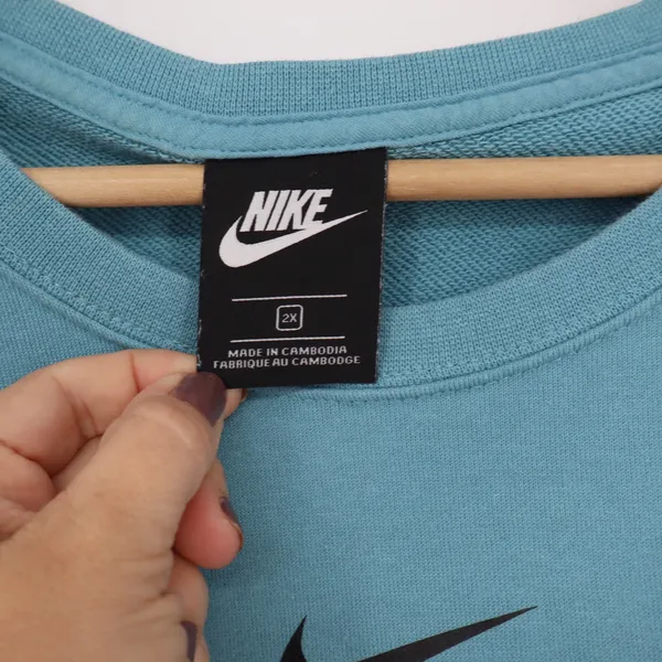 Nike Sweatshirt Womens 2X Cropped Bungee Hem Teal Blue Swoosh Graphic Excellent - Image 3