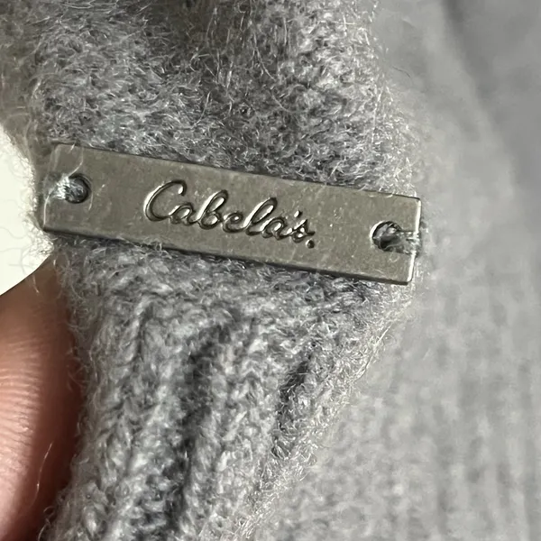 Cabelas 100% Lambs Wool Leather Elbow Patch Cardigan Size‎ Small Gray Shawl Neck - Image 13
