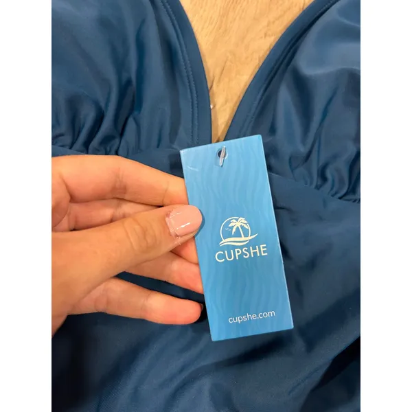 Cupshe Womens Teal Blue‎ Ruched One Piece Swimsuit V-Neck M DKA12E2D003TT NEW - Image 3