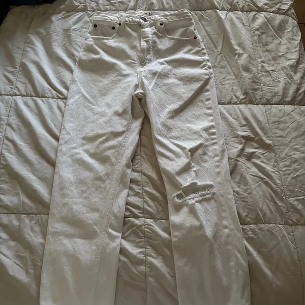 Abercrombie the ankle straight ultra high rise white denim jeans curve love - Image 4