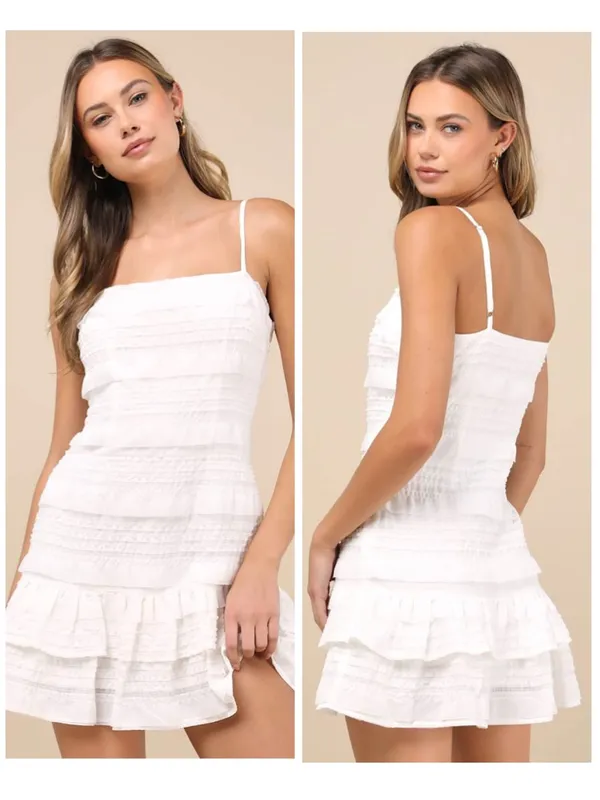 Lulus Emele White Textured Tiered Mini Dress Size Small NWT Sleeveless Feminine - Image 2