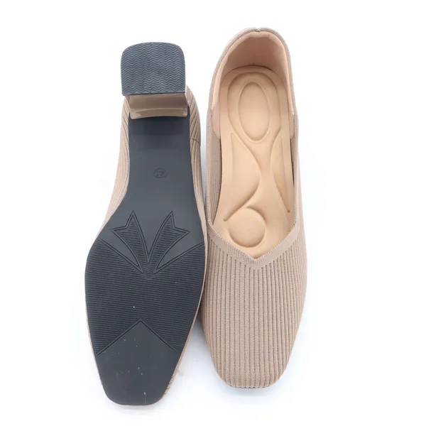 Taupe Ribbed Knit Block Heel Pumps Square Toe Comfort Insole Size 41 - Image 4