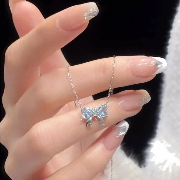 Blue Bow Necklace Silver - Image 5