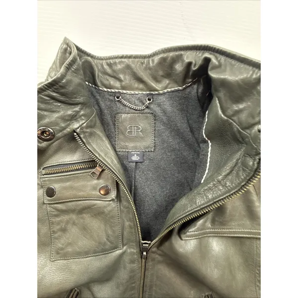 Banana Republic 100% Leather Women S Green Soft Jacket Moto Discolored - Image 6