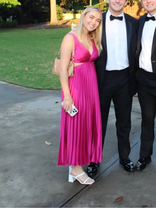 Abercrombie & Fitch Fuchsia Pleated Midi Dress - Image 4