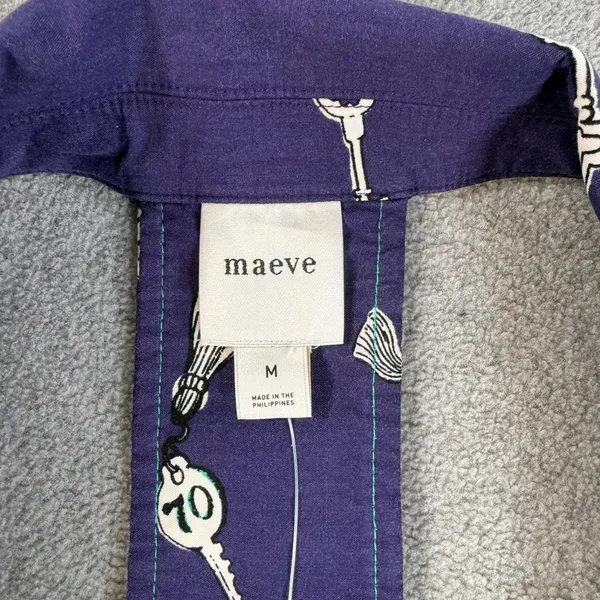 Maeve The Amelia Collared Mini Dress Size Medium Navy Blue Key Button Front New - Image 3