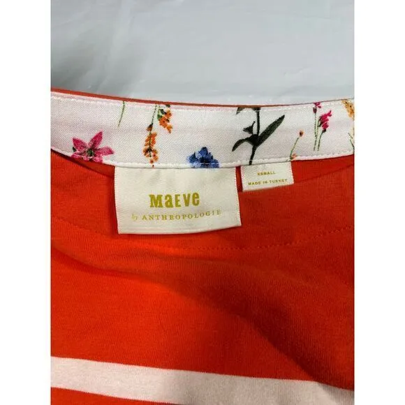 Maeve‎ orange and White Striped 3/4 Sleeve Top Casual Nautical Style XS - Image 2
