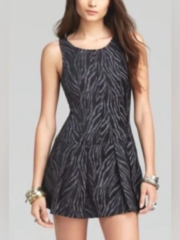 Free People Movement Zebra Print Chenille Textured Drop Waist Mini Dress Si… - Image 4