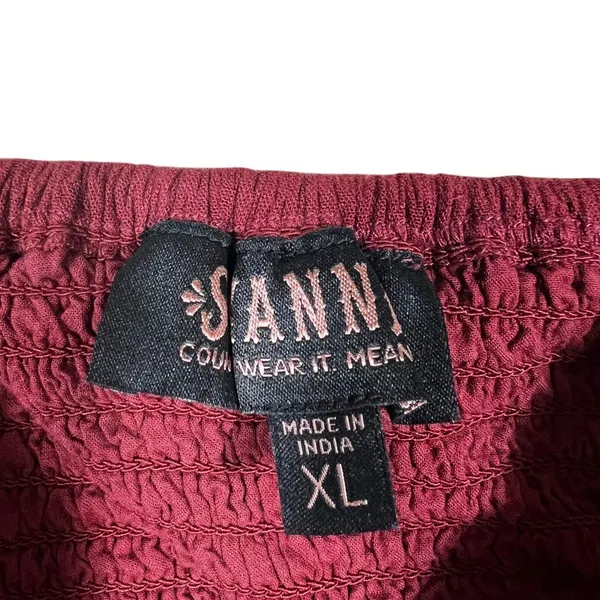 Sanni Embroidered Floral Peplum Flutter Sleeve Top Burgundy Boho Size XL - Image 5