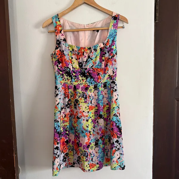NANETTE LEPORE | Silk Psychedelic Floral Square Neck Cocktail Dress Size 2 - Image 4