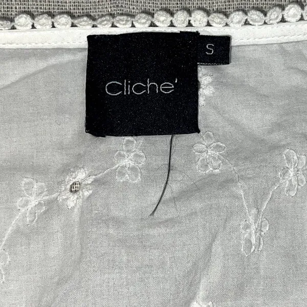 Cliché | White Eyelet Cropped Peasant Top | Small - Image 8