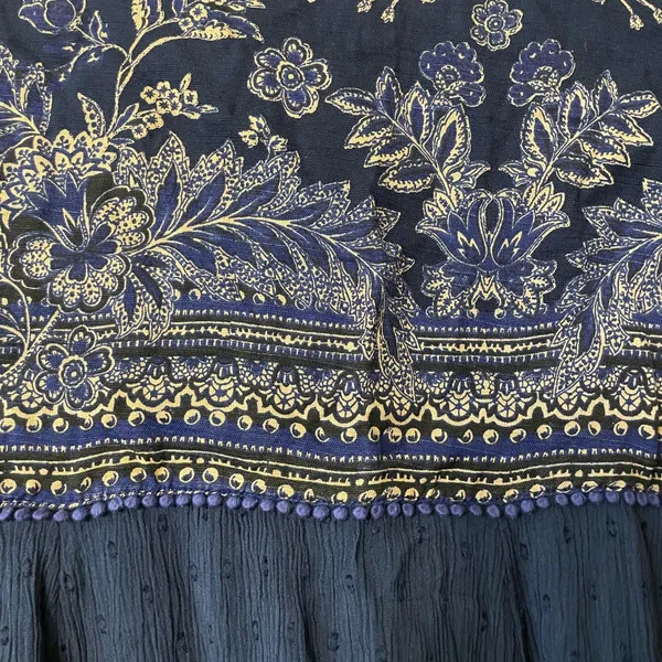 Free People My Love Mini Navy Paisley V-Neck Long Sleeve Tiered Dress Medium - Image 9