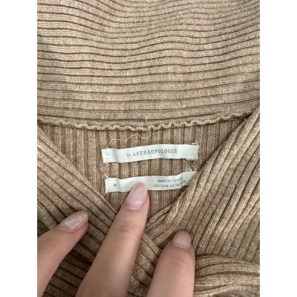 Anthropologie Brown Ribbed Crossover Wrap Neck Long Sleeve Top S Y2K - Image 3