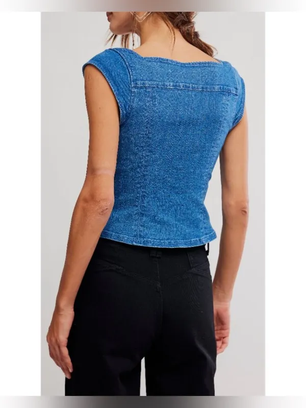 NWT Free People Marilyn Denim Corset - skylight light denim - medium - Image 7