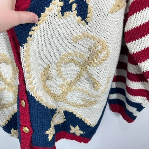 Vintage Nautical‎ Anchor Star Striped Chunky Knit Cardigan Sweater 90s Teacher - Image 8