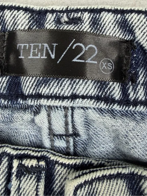 TEN/22 Jeans XS Y2K Wide Leg Acid Wash Denim Black Side Stripe 34" Inseam - Image 6
