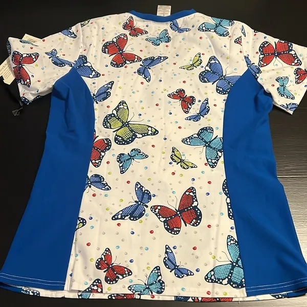 Cherokee‎ Flexibles Butterfly Scrub Top Blue V-Neck Small 1912 BUBR NWT - Image 6