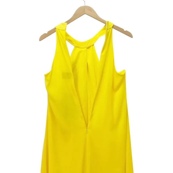 NWT Meghan LA Aphrodite Maxi Dress Size Medium Yellow Halter Ruffle Slit Gown - Image 9