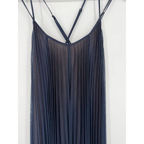 BCBGMAXAZRIA Isadona Navy Pleated Maxi Dress XXS Crisscross Strappy Backward - Image 4