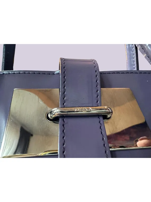 Furla Purple Leather Structured Tote Satchel Bag - Image 4