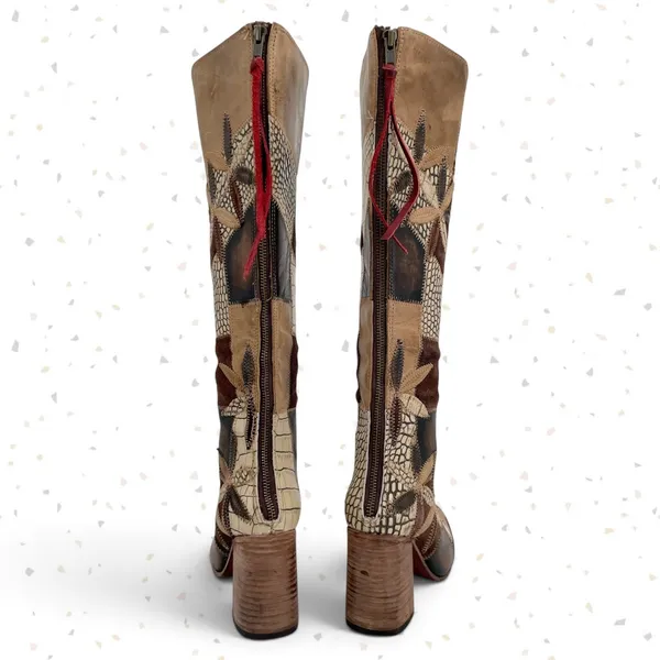 Freebird by Steven Juno Patchwork Knee High Leather Boots Fall Boho Style Size 7 - Image 6