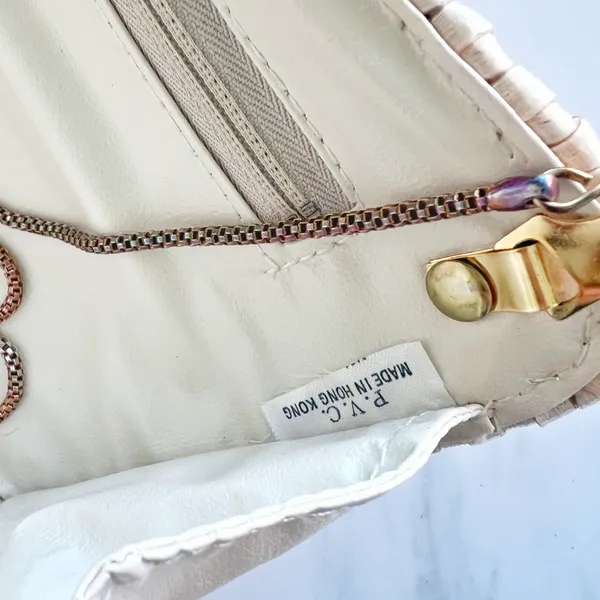 Cream clutch with strap woven chain White - Image 9