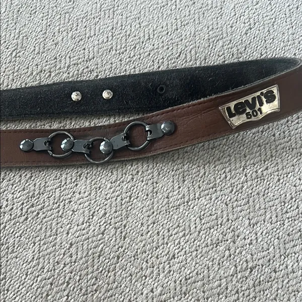 Vintage 501 Levi's Brown Leather Belt with metal Accents - Image 3