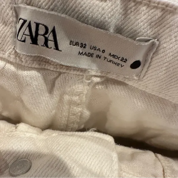 Zara High Rise Double Waist Beige Jeans Sz 0 Straight Leg Animal Print Splotchy - Image 10