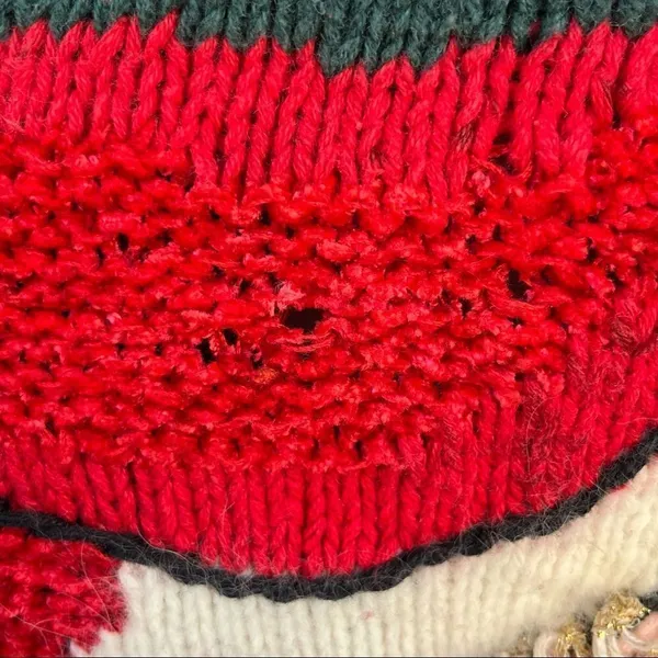 Vintage hand knit Holiday Santa cotton angora ugly sweater Large - Image 6