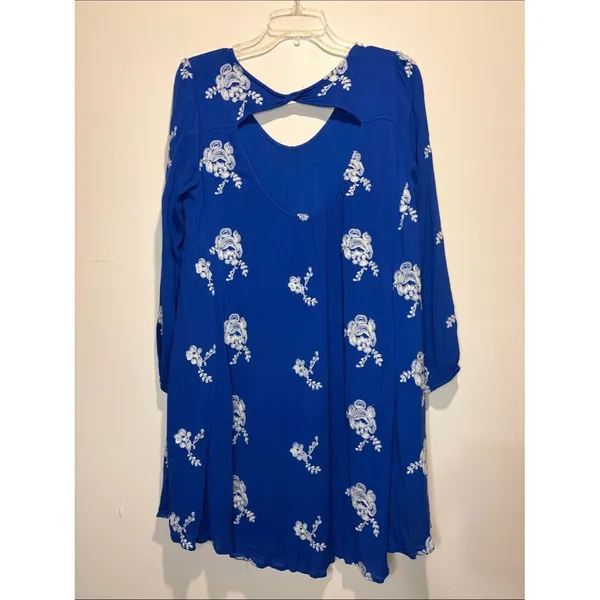 Altar'd State Royal Blue Back Cutout Shapeless Textured Long Sleeve Mini Dress M - Image 2