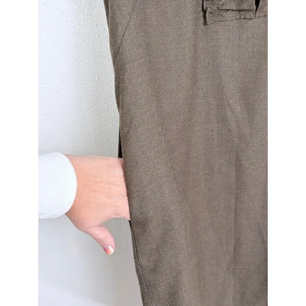 J.Crew Olive Brown Wool Ruffle V-Neck Shift Dress 14 Dark Academia Office - Image 6