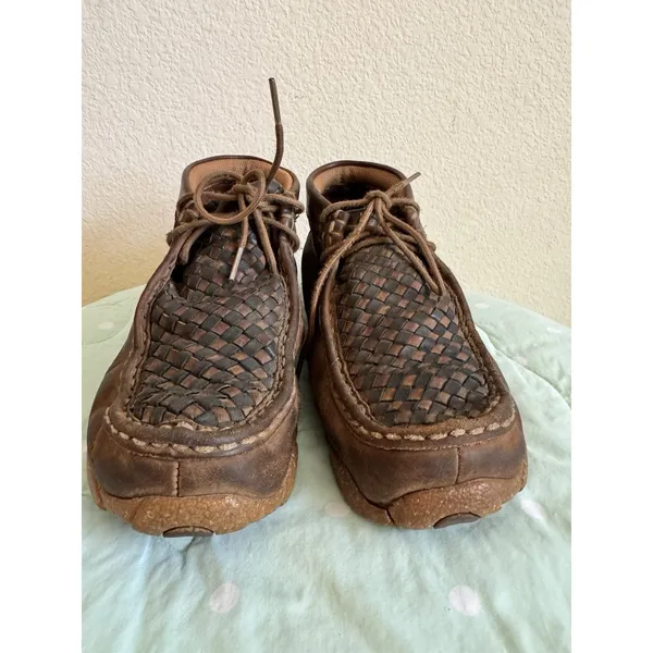 Twisted X Brown Woven Leather Lace-Up Chukka Ankle Boots Round Toe US 4 - Image 7