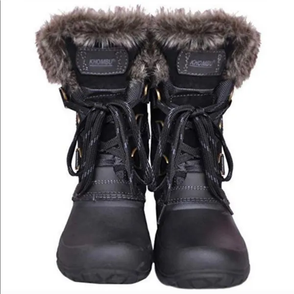 KHOMBU Slope winter boot faux fur black snow school chores size 6 warm commute - Image 2