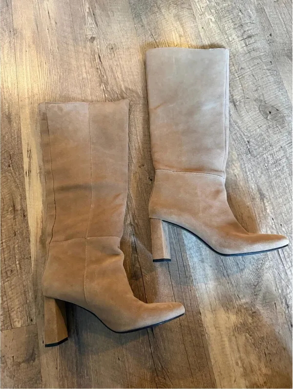 Zara Tan Suede Tall Block Heel Boots EU 39 US 8/8.5 - Image 2