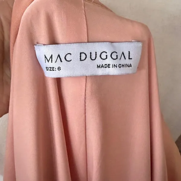 Mac Duggal Warm Pink Satin Blouson Sleeve Ruffle Midi Wrap Cocktail Party Dress - Image 4