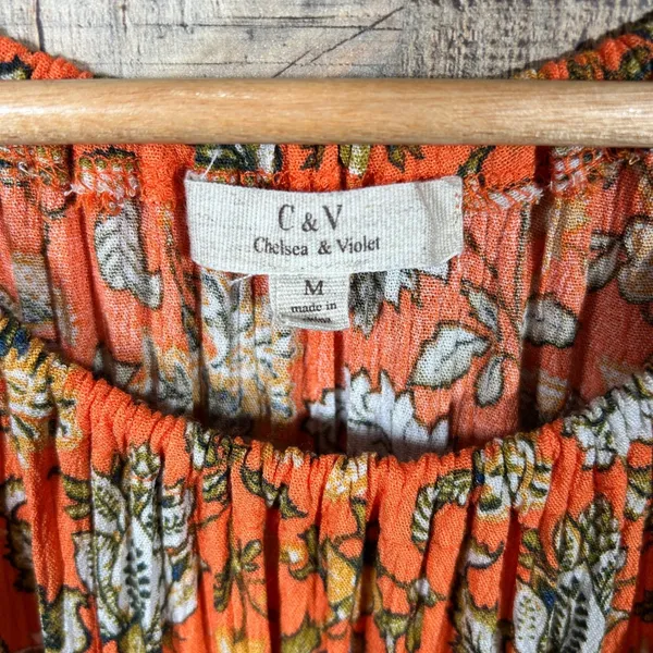 Chelsea & Violet Orange Mixed Floral Tie Shoulder Tiered Mini Dress Medium - Image 5
