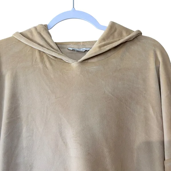American Eagle Hoodie Velour Pale Yellow SZ Med Kangaroo Pocket Cropped Dolman - Image 3