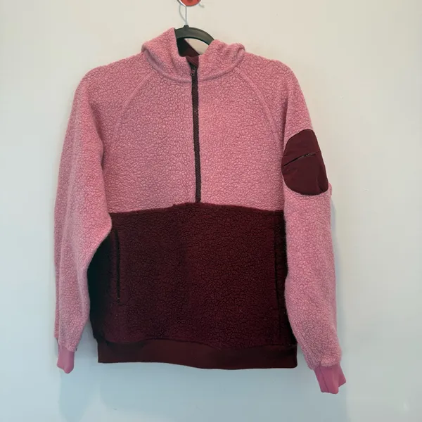 Outdoor Voices MegaFleece Half-Zip Hoodie in Truffle Pink Burgundy, Size Small - Image 2